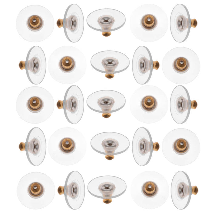 Earring Backs, Hypo Allergenic Bullet Clutch with Pad 7x11mm Gold Tone (25 Pairs)