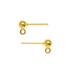 Earring Posts, Stud with Ball 4mm, Gold Plated (10 Pairs)
