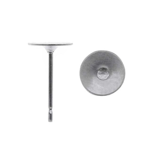 Earring Findings, Post with 6mm Glue On Pad, Surgical Steel (12 Pairs)