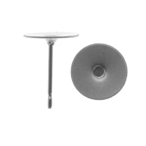 Earring Findings, Post with 8mm Glue On Pad, Surgical Steel (12 Pairs)