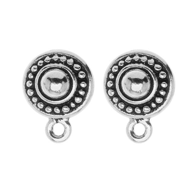 Earring Posts, Stud Beaded Round 11mm, Silver Plated Pewter, by TierraCast (1 Pair)