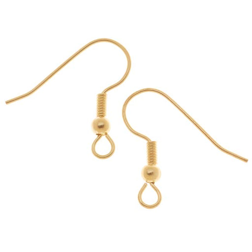 Earring Findings, Hypo-Allergenic Hooks 19mm Long 21 Gauge, Gold Plated (10 Pairs)