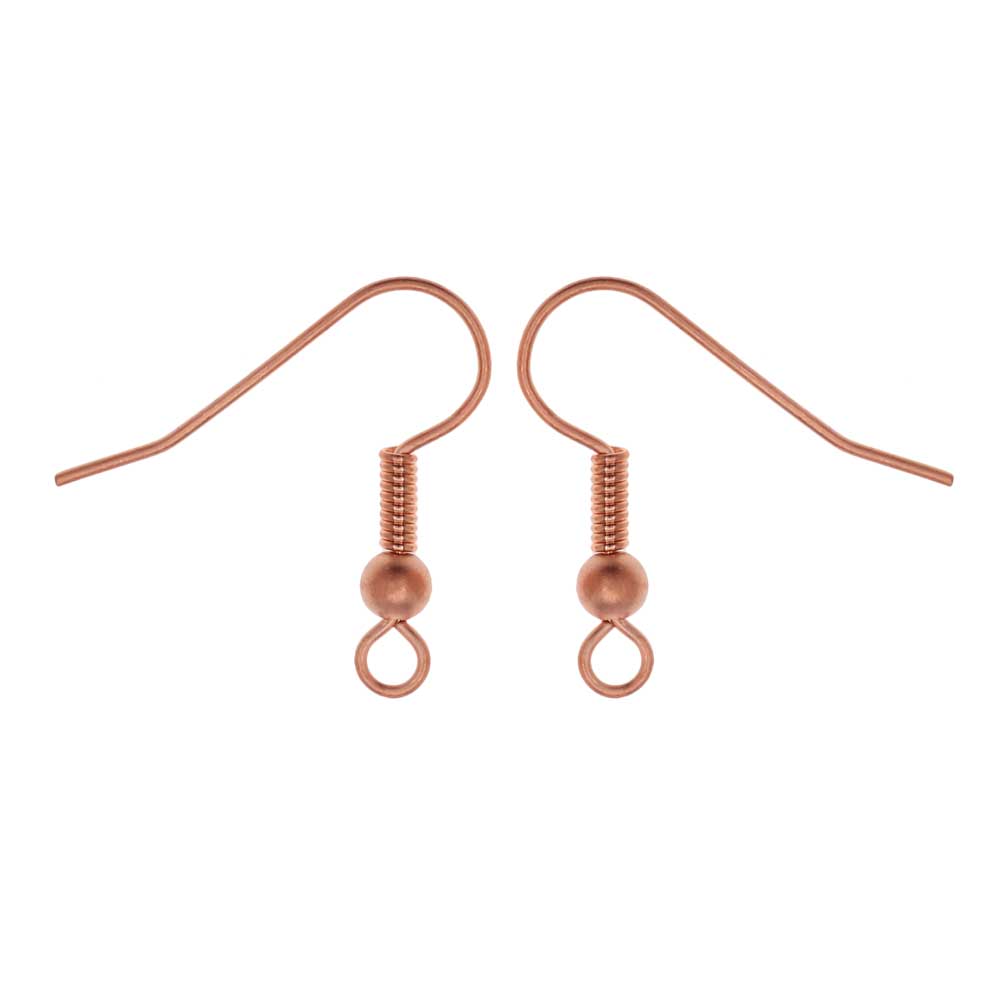 Earring Findings, Hook with Ball & Coil 19mm, Genuine Copper (25 Pairs)
