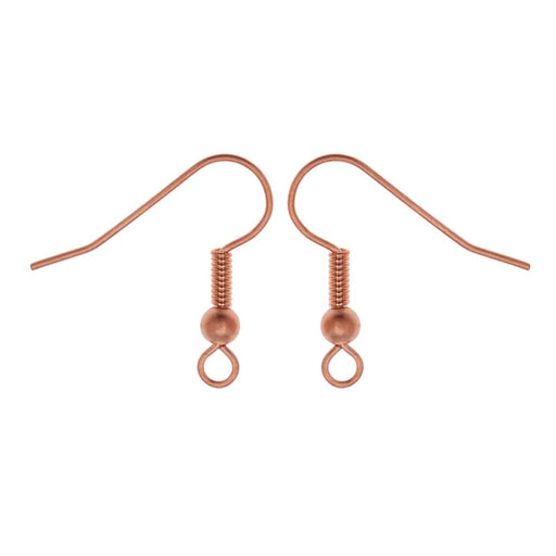 Earring Findings, Hook with Ball & Coil 19mm, Genuine Copper (25 Pairs)