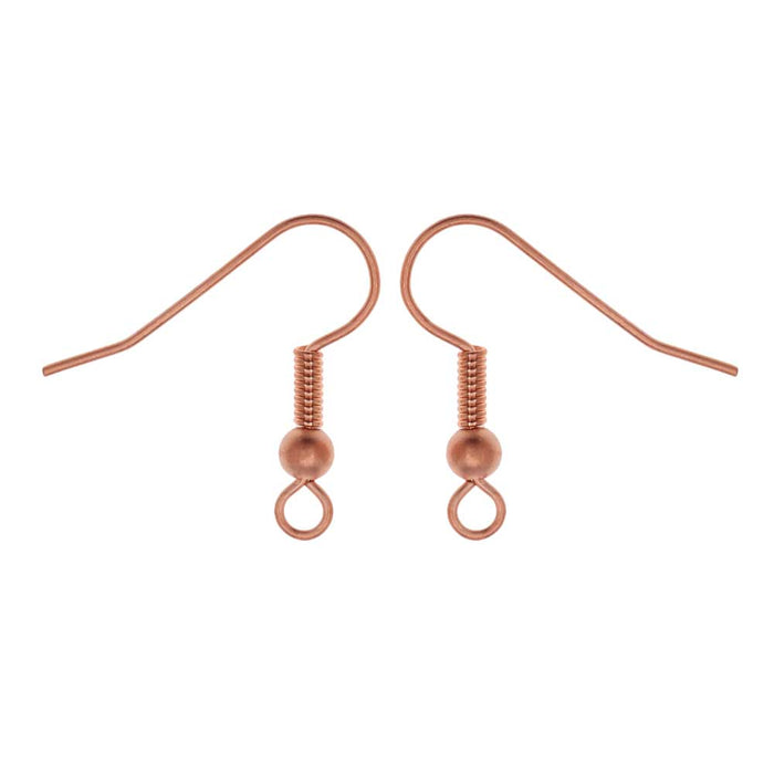 Earring Findings, Hook with Ball & Coil 19mm, Genuine Copper (25 Pairs)