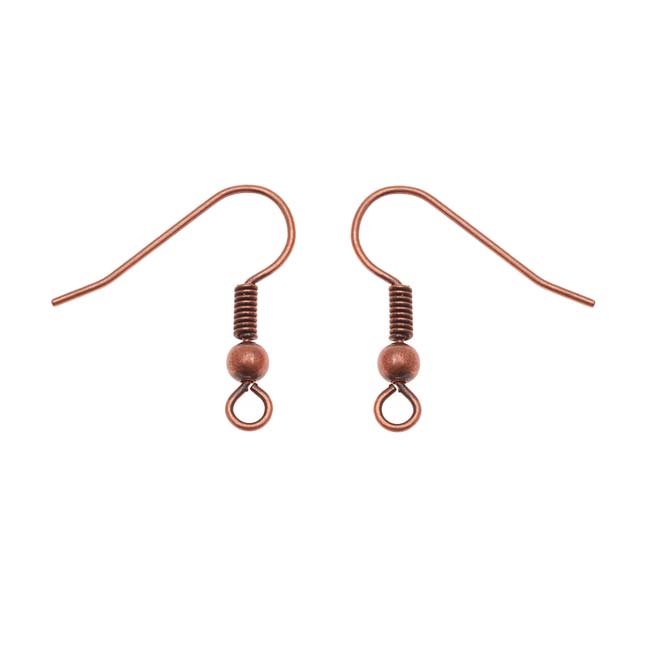Earring Findings, Hook with Ball & Coil 19mm Antiqued Copper (12 Pairs)
