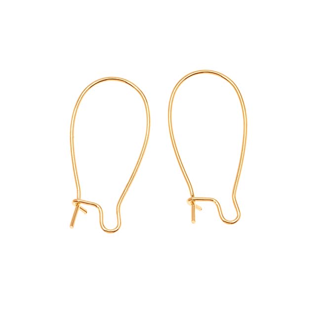 Earring Findings, Kidney Wire Hook 25mm, Gold Plated (10 Pairs)