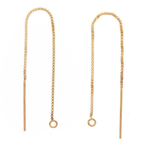 Earring Findings, Ear Threads 3 1/4 Inch Box Chain with Loop 14K Gold-Filled, Pair