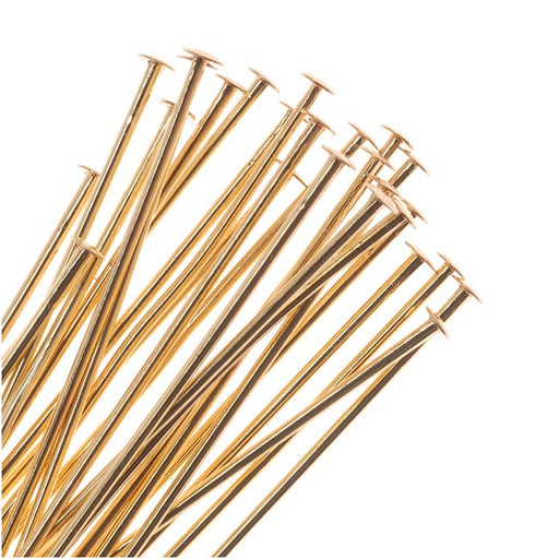 Head Pins, 3 Inches Long and 22 Gauge Thick, 22K Gold Plated (25 Pieces)