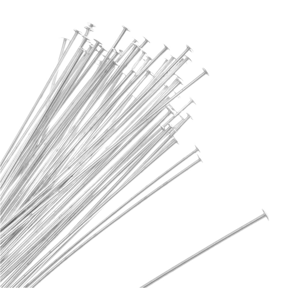 Head Pins, 3 Inches Long and 21 Gauge Thick, Silver Plated (25 Pieces)