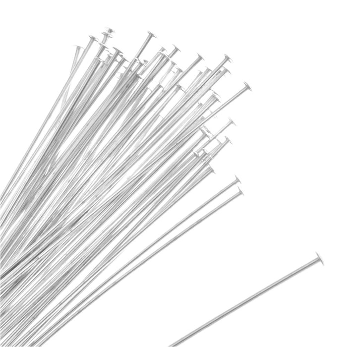 Head Pins, 3 Inches Long and 21 Gauge Thick, Silver Plated (25 Pieces)