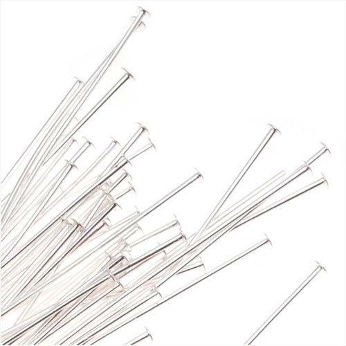 Head Pins, 3 Inches Long and 22 Gauge Thick, Silver Plated (25 Pieces)