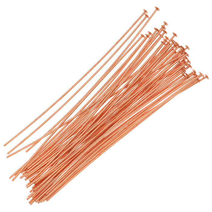Head Pins, 2 Inches Long and 24 Gauge Thick, Copper (50 Pieces)