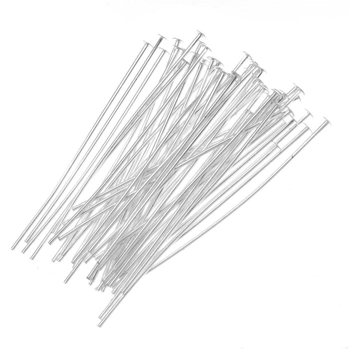 Head Pins, 1.5 Inches Long and 21 Gauge Thick, Silver Plated (50 Pieces)