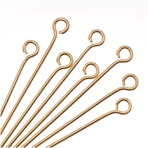 Open Eye Pins, 22K Gold Plated, 1 Inch Long and 21 Gauge Thick (50 Pieces)
