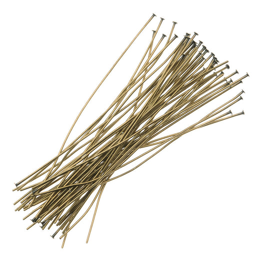 Head Pins, 2 Inches Long and 24 Gauge Thick, Antiqued Brass (50 Pieces)