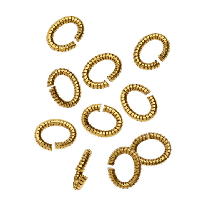 Jump Rings, Open Textured Oval 6x4.5mm Antiqued Gold, by Nunn Design (10 Pieces)