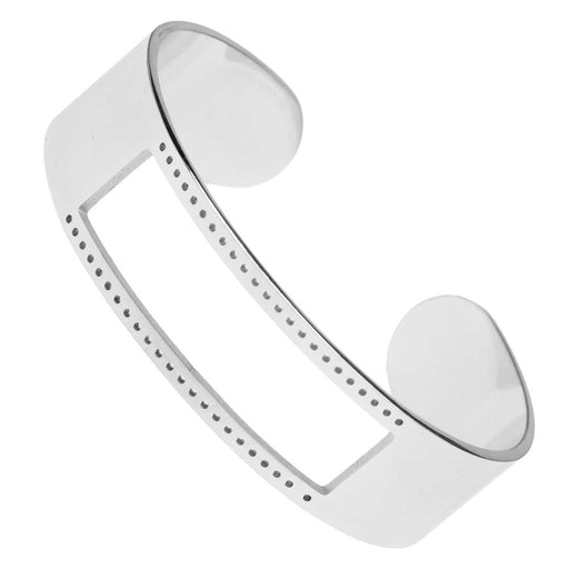 Centerline Beadable Cuff Bracelet, with Rectangular Cutout and Holes 16x58mm, Silver Plated (1 Piece)