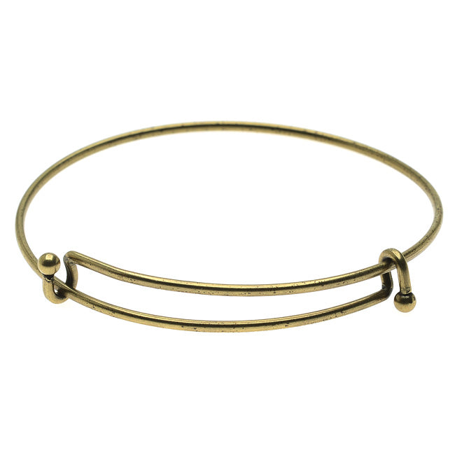 Expandable Charm Bangle Bracelet, Double Bar, 1 Bracelet, Antiqued Brass