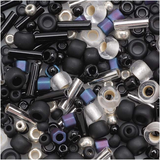 Toho Multi-Shape Glass Beads 'Yozora' Jet/Silver Color Mix 8 Gram Tube