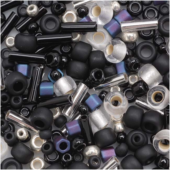 Toho Multi-Shape Glass Beads 'Yozora' Jet/Silver Color Mix 8 Gram Tube