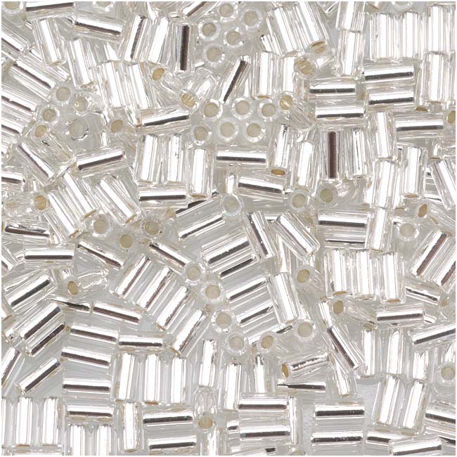 Toho Bugle Tube Beads Size #1 / 2x3mm Silver Line Crystal 8 Grams