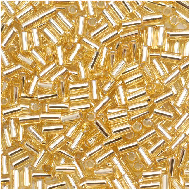 Toho Bugle Tube Beads Size #1 / 2x3mm Silver Lined Lt Topaz 8 Grams