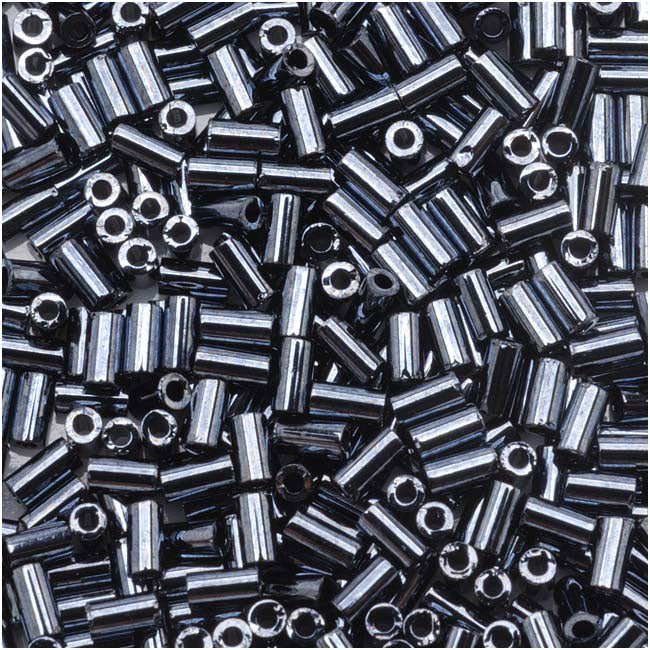 Toho Bugle Tube Beads Size #1 / 2x3mm Metallic Hematite 8 Grams