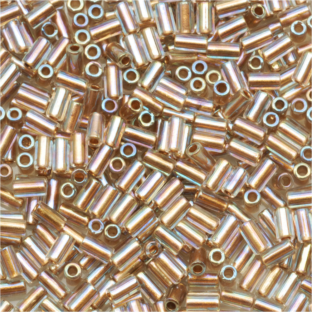 Toho Bugle Tube Beads Size #1 / 2x3mm Gold Lined Rainbow Crystal 8 Grams