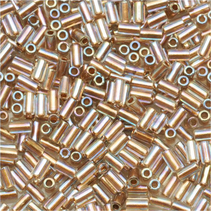 Toho Bugle Tube Beads Size #1 / 2x3mm Gold Lined Rainbow Crystal 8 Grams