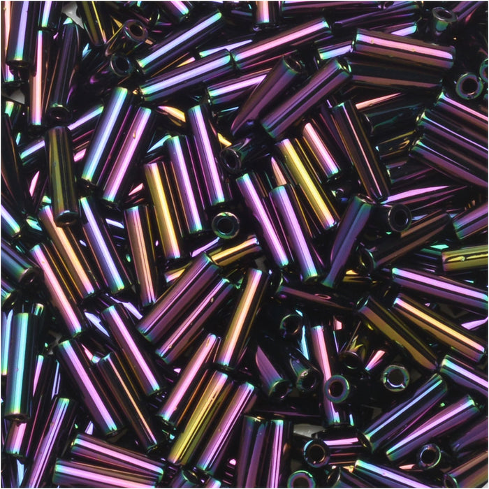 Miyuki Bugle Tube Beads, Cylinder Size #2 6x1.5mm, Purple Iris (17 Grams)