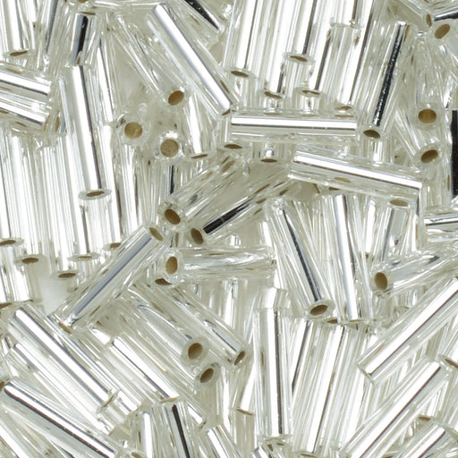 Miyuki Bugle Tube Beads, Cylinder Size #2 6x1.5mm, Silver Lined Silver (17 Grams)