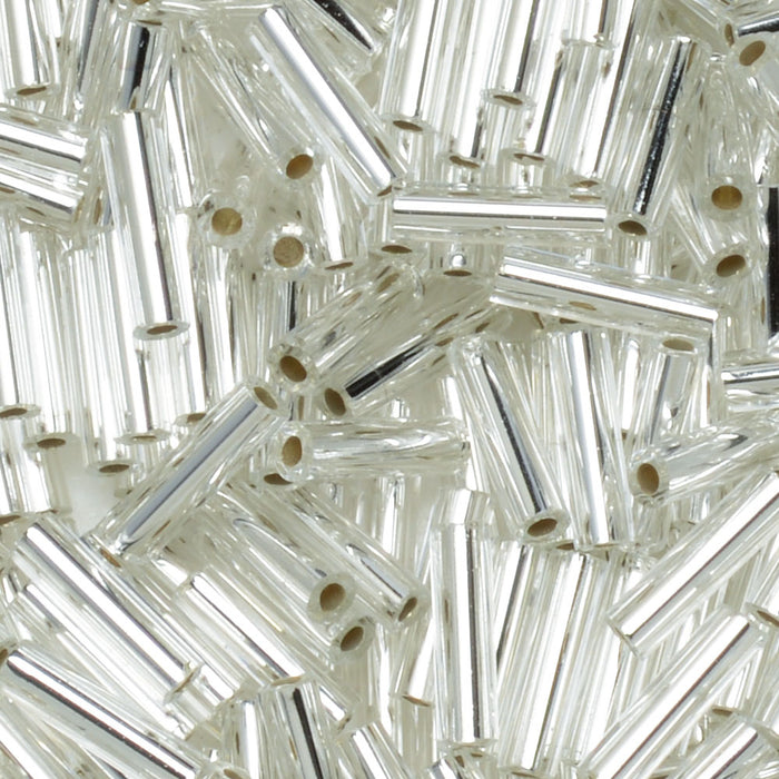 Miyuki Bugle Tube Beads, Cylinder Size #2 6x1.5mm, Silver Lined Silver (17 Grams)