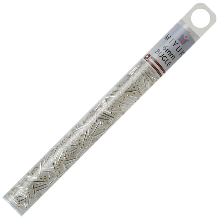 Miyuki Bugle Tube Beads, Cylinder Size #2 6x1.5mm, Silver Lined Silver (17 Grams)