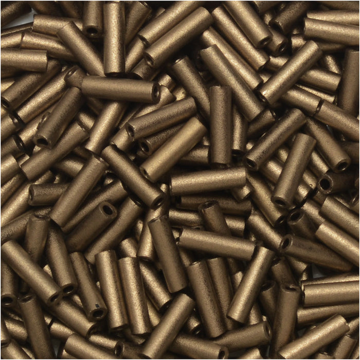 Miyuki Bugle Tube Beads, Cylinder Size #2 6x1.5mm, Matte Metallic Dark Bronze (17 Grams)