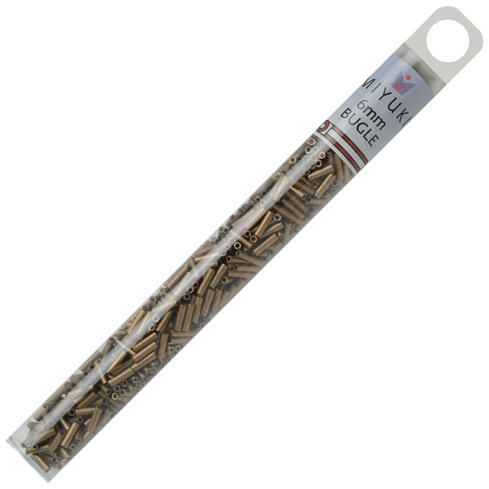 Miyuki Bugle Tube Beads, Cylinder Size #2 6x1.5mm, Matte Metallic Dark Bronze (17 Grams)