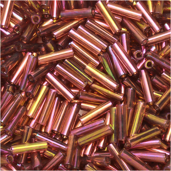 Miyuki Bugle Tube Beads, Cylinder Size #2 6x1.5mm, Dark Topaz Rainbow Gold (17 Grams)