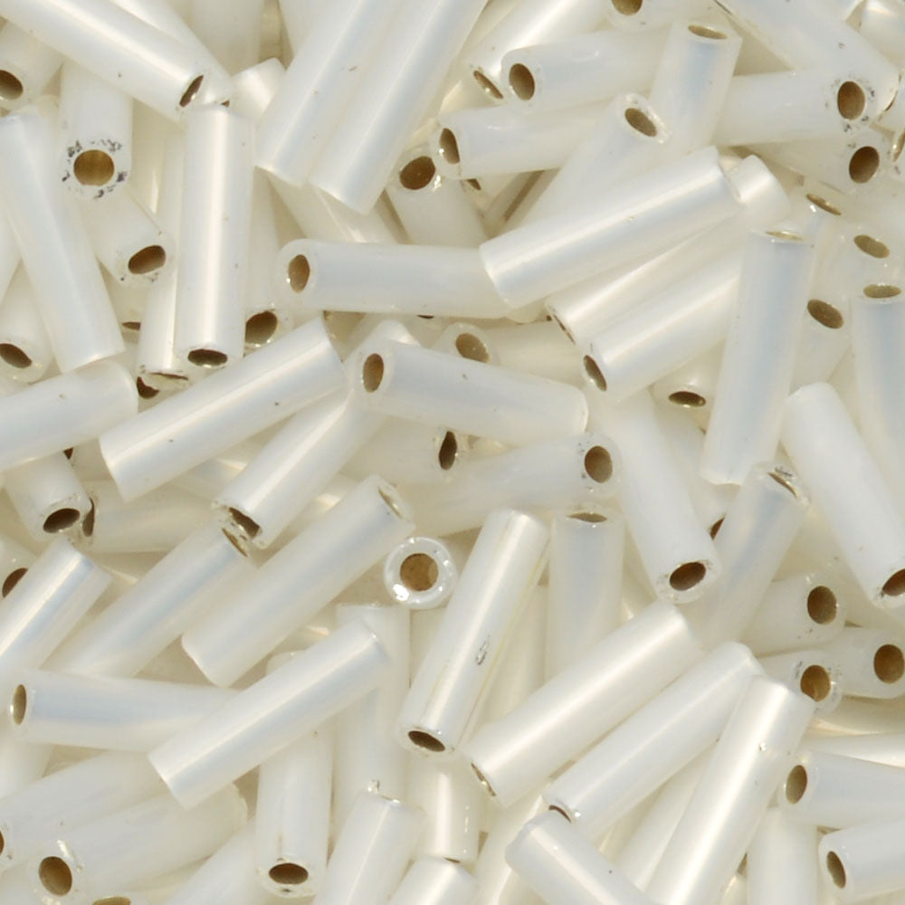 Miyuki Bugle Tube Beads, Cylinder Size #2 6x1.5mm, Gilt Lined Opal (17 Grams)