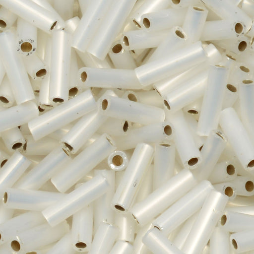 Miyuki Bugle Tube Beads, Cylinder Size #2 6x1.5mm, Gilt Lined Opal (17 Grams)