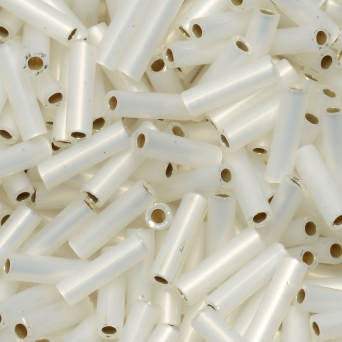 Miyuki Bugle Tube Beads, Cylinder Size #2 6x1.5mm, Gilt Lined Opal (17 Grams)