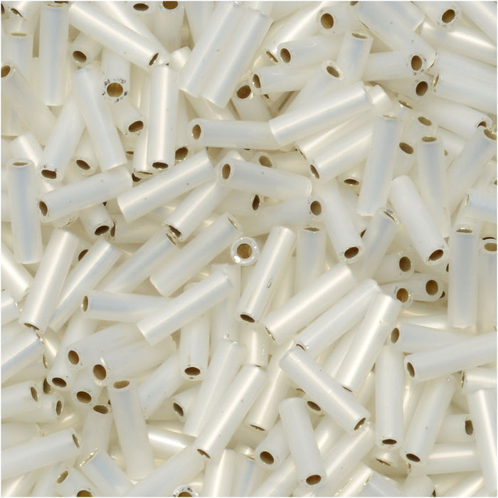 Miyuki Bugle Tube Beads, Cylinder Size #2 6x1.5mm, Gilt Lined Opal (17 Grams)