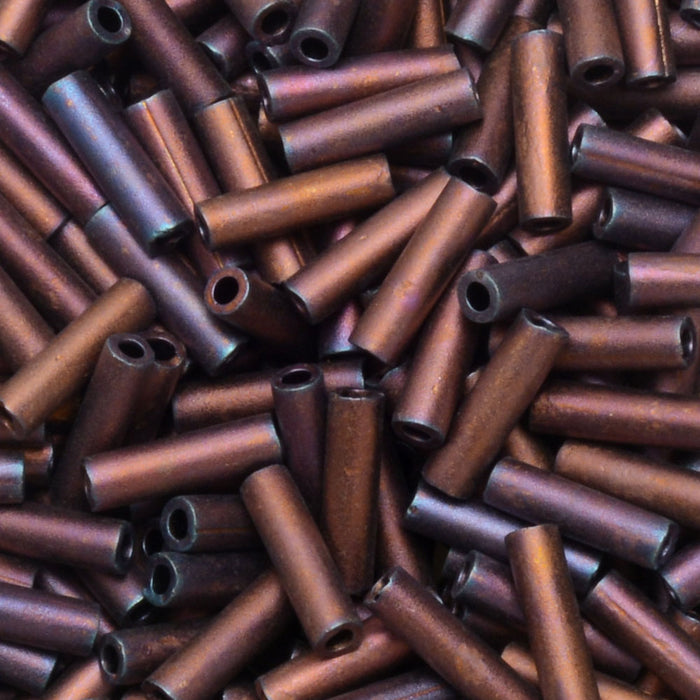 Miyuki Bugle Tube Beads, Cylinder Size #2 6x1.5mm, Matte Metallic Dark Raspberry (17 Grams)