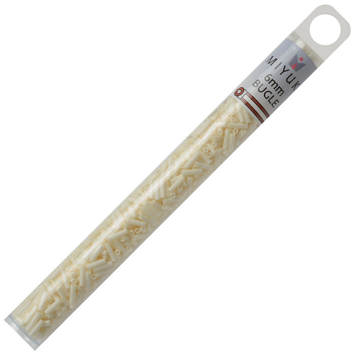 Miyuki Bugle Tube Beads, Cylinder Size #2 6x1.5mm, Matte Opaque Cream (17 Grams)