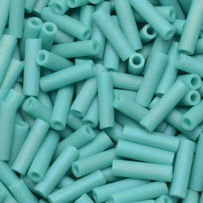 Miyuki Bugle Tube Beads, Cylinder Size #2 6x1.5mm, Matte Opaque Turquoise (17 Grams)