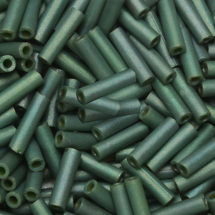 Miyuki Bugle Tube Beads, Cylinder Size #2 6x1.5mm, Matte Sage Green (17 Grams)