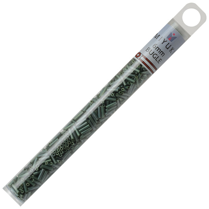 Miyuki Bugle Tube Beads, Cylinder Size #2 6x1.5mm, Matte Sage Green (17 Grams)