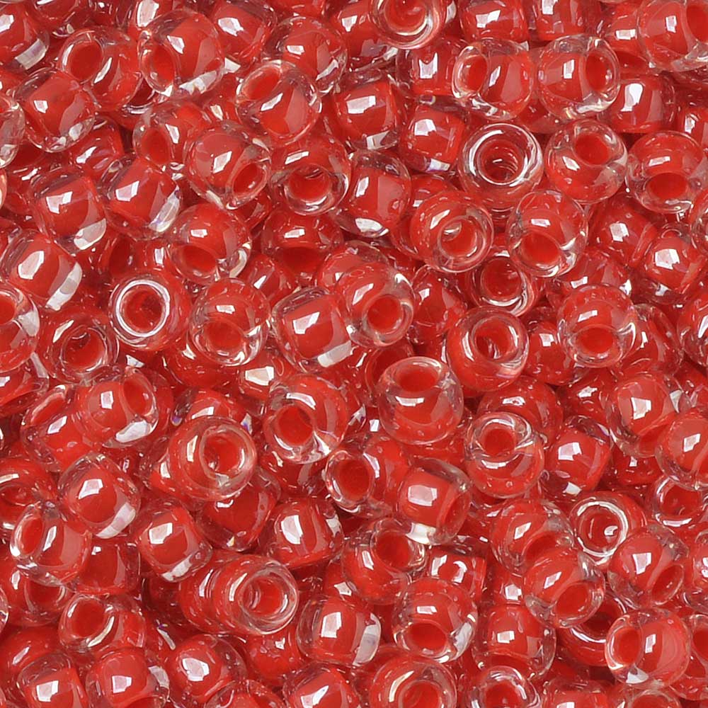 Toho Seed Beads, Round 8/0 #341 'Tomato Lined Crystal' (8 Grams)