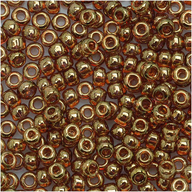 Toho Round Seed Beads 8/0 421 'Gold Lustered Transparent Pink' 8 Gram Tube
