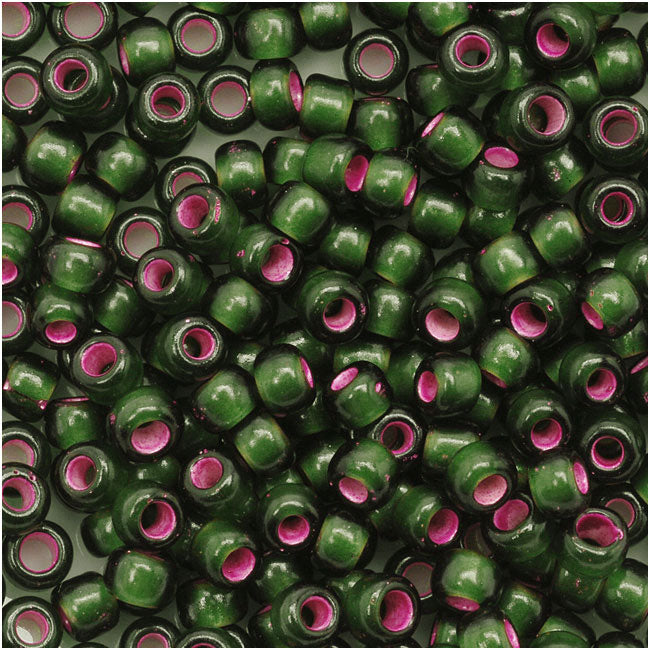 Toho Round Seed Beads 8/0 2204 'Silver Lined Frosted Olivine Pink Lined'  8 Gram Tube