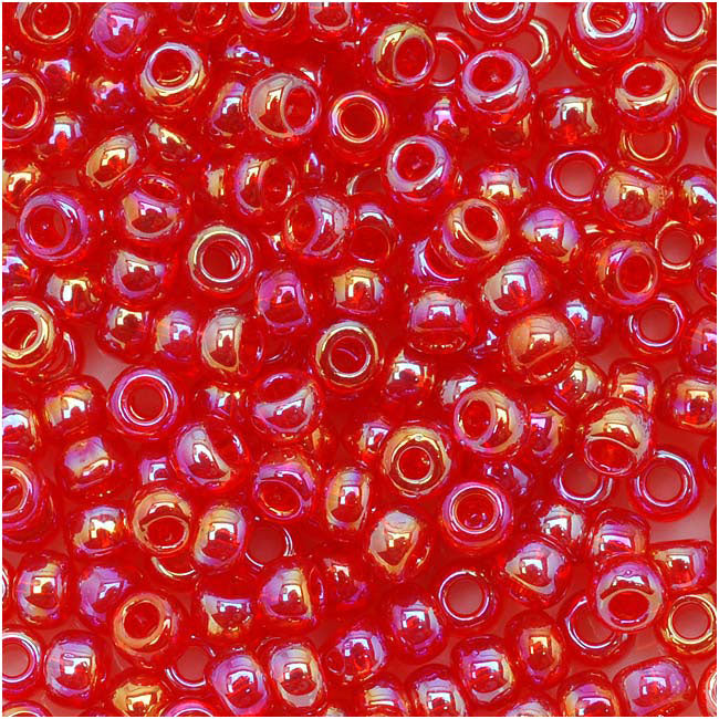 Toho Round Seed Beads 8/0 165B Transparent Rainbow Siam Ruby 8 Gram Tube